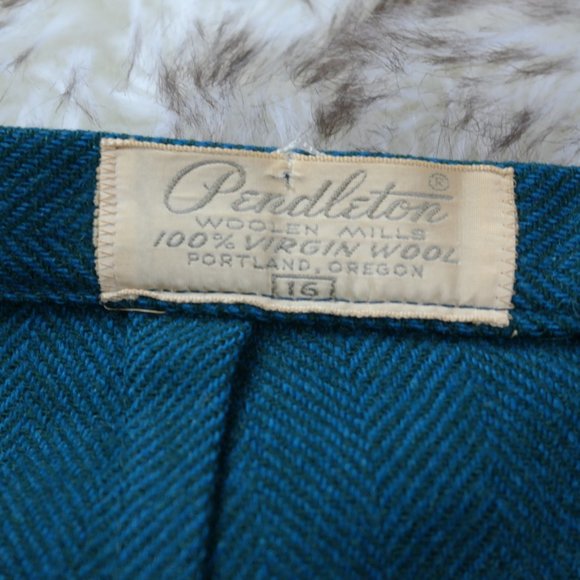 PENDLETON Vintage Virgin Woolen Mills Skirt Size 16 Herringbone Teal Side Pocket - Picture 3 of 8